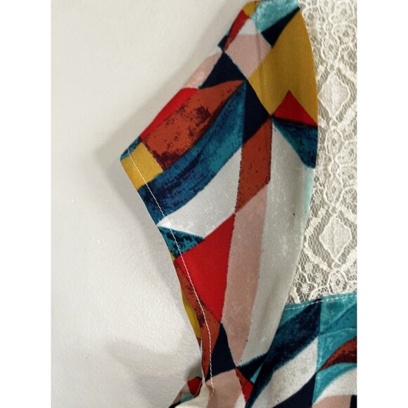 Colorful Retro Floral Lace Top Red S Funky Edgy Boho Patchwork Chic Preppy 80s - Picture 2 of 7